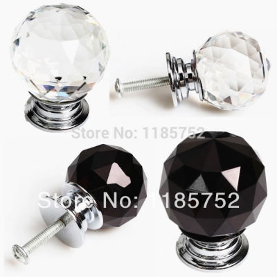 10PCS/LOt Luxury 50mm Black Clear Glass Crystal Door Pulls Drawer Cabinet Wardrobe Knobs Cupboard Handles Free Shipping