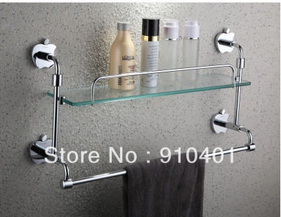 Wholesale & Retail Promotion Modern Wall Mounted Bathroom Shower Caddy Shelf Glass Tier With Towel Bar Holder