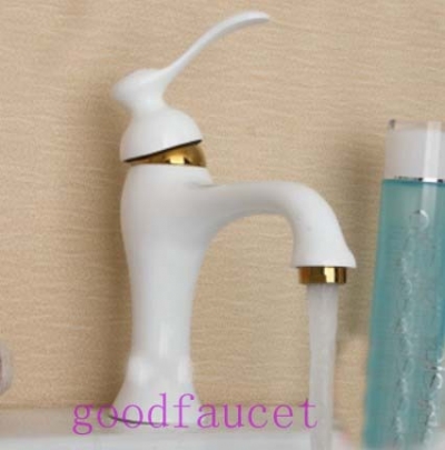 Wholesale And Retail NEW Polished Bathroom Basin Faucet Single Handle Vessel Sink Mixer Tap -White Color Faucet