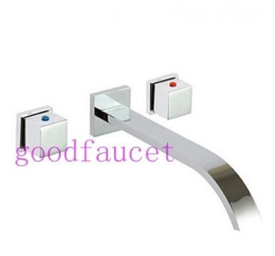 Wholesale And Retail New Wall Mounted Brass Bathroom Waterfall Faucet Dual Handles Basin Mixer Tap Chrome Finish