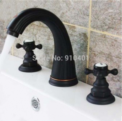 Wholesale And Retail Promotion Deck Mounted Oil Rubbed Bronze Bathroom Faucet Vanity Sink Mixer Tap Dual Handle
