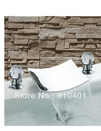 Wholesale And Retail Promotion Deck Mounted Waterfall Widespread Bathroom Basin Faucet Dual Handles Mixer Tap
