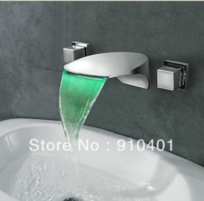 Wholesale And Retail Promotion LED Colors Bathroom Waterfall Basin Faucet Wall Mounted Dual Handles Mixer Tap