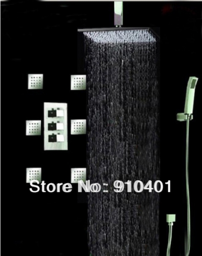 Wholesale And Retail Promotion Large Rainfall 16" Brass Thermostatic Shower Faucet Set W/ Jets Body Spray Mixer