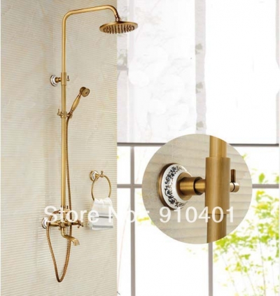 Wholesale And Retail Promotion Luxury Wall Mounted Antique Brass Bathroom Shower Faucet Dual Cross Handles Tap [Antique Brass Shower-489|]