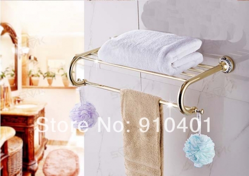 Wholesale And Retail Promotion Luxury Wall Mounted Golden Brass Towel Rack Holder Bath Shelf Towel Bar Holder