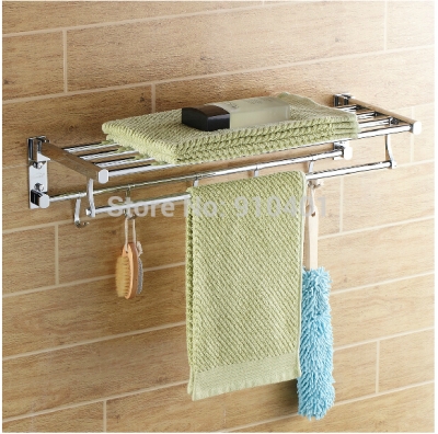 Wholesale And Retail Promotion Modern Chrome Foldable Bathroom Shelf Towel Rack Holder With Towel Hooks Hangers