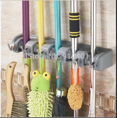 Wholesale And Retail Promotion Multifunction 5 Position Bathroom Mop & Broom Holder Home Cleaning Tool W/ Hooks