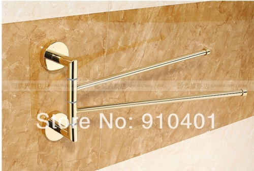 Wholesale And Retail Promotion NEW Bathroom Golden Brass Wall Mounted Towel Rack Holder Swivel Dual Towel Bars