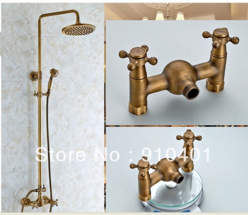 Wholesale And Retail Promotion NEW Exposed Antique Brass Luxury Rain Shower Faucet Set Bathroom Shower Column