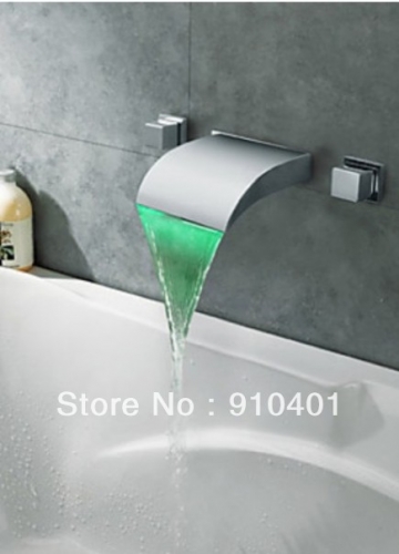 Wholesale And Retail Promotion NEW LED Color Changing Wall Mounted Waterfall Bathroom Basin Faucet Dual Handles