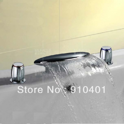 Wholesale And Retail Promotion NEW Polished Chrome Brass Waterfall Bathroom Basin Faucet Dual Handles Mixer Tap