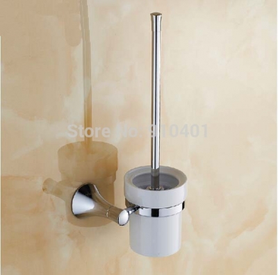 Wholesale And Retail Promotion Wall Mounted Chrome Brass Toilet Brushed Holder + Cup + Brush Bath Accessories
