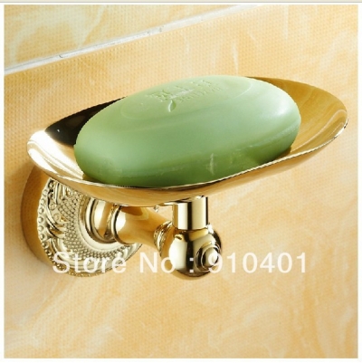 Wholesale And Retail Promotion Wall Mounted Golden Flower Carved Art Solid Brass Bathroom Soap Dishes Holder