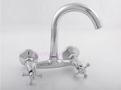 Wholesale And Retail Promotion Wall Mounted Kitchen Sink Bar Faucet Mixer Tap Dual Cross Handles Swivel Spout
