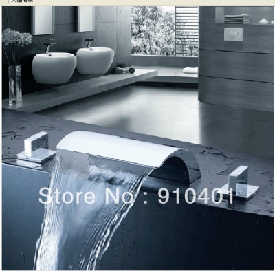 Wholesale/ Retail Promotion Chrome Brass Deck Mounted Waterfall Bathroom Basin Faucet Dual Handles Mixer Tap
