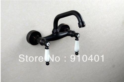 Wholesale and retail Promotion NEW Oil Rubbed Bronze Wall Mounted Bathroom Basin Faucet Dual Handles Mixer Tap