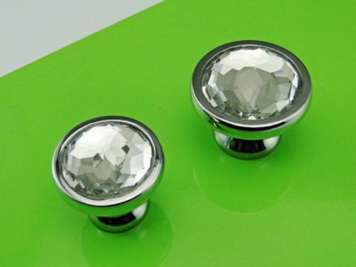 Chrome Glass Crystal Kitchen Cabinet Drawer Furniture knobs Pull Hardware(Diametre:28mm)
