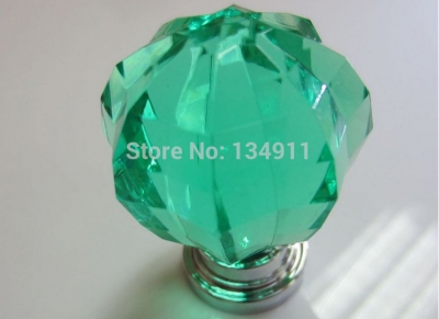 Hot Sale 10pcs Diameter 30mm Green Round wardrobe Carambola Acrylic Furniture Handles Closet Bedroom [CrystalHandle-85|]