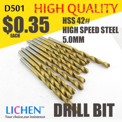 LICHEN D501 Diameter 5.0mm Twist Drell Bit & Metal Drilling & High Speed Steel HSS 42# Drill Bit