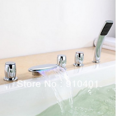 Three Handles New Cheap Wholesale Retail Deck Mounted Waterfall Bathroom Tub Faucet W/Hand Shower Mixer Tap Good Quality
