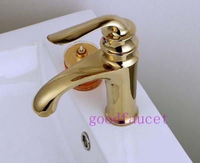 Wholesale And Retail NEW Euro Bathroom Brass Vessel Sink Faucet Single Handle Basin Mixer Tap Golden Finish Mixer