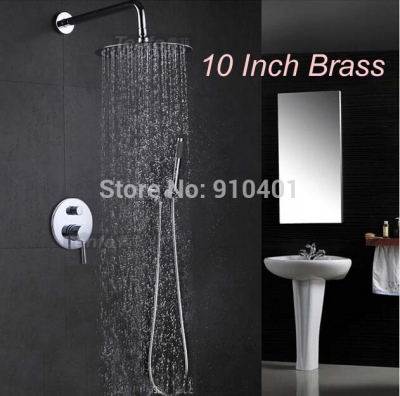 Wholesale And Retail Promotion Chrome Brass 10" Rain Shower Head Wall Mounted Shower Arm Single Handle Vavle