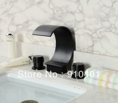 Wholesale And Retail Promotion Deck Mounted Oil Rubbed Bronze Bathroom Waterfall Basin Faucet Dual Handle Mixer