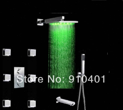 Wholesale And Retail Promotion LED Thermostatic 10" Brass Shower Vavle Mixer Body Jets Tub Faucet Hand Shower