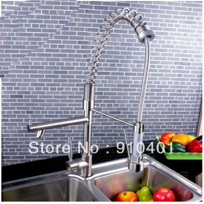 Wholesale And Retail Promotion Luxury Brushed Nickel Kitchen Faucet Dual Swivel Spouts Single Handle Mixer Tap