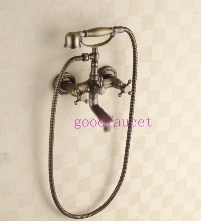 Wholesale And Retail Promotion Luxury Wall Mounted Antique Brass Clawfoot Bathtub Faucet W/ Hand Shower Mixer