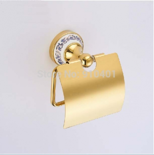 Wholesale And Retail Promotion NEW Golden Brass Wall Mounted Bathroom Toilet Paper Holder Tisser Bar With Cover