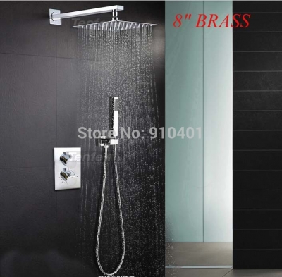 Wholesale And Retail Promotion NEW Luxury Thermostatic 8" Brass Rain Shower Faucet Dual Handles Handheld Shower