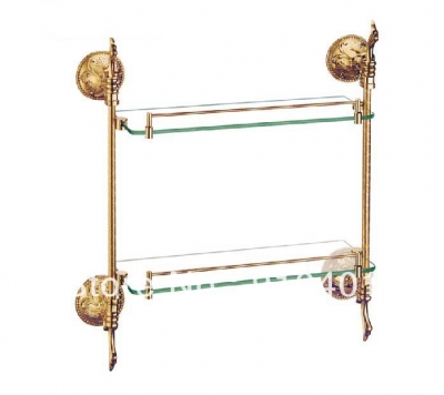 Wholesale And Retail Promotion Wall Mounted Golden Bathroom Shower Caddy Cosmetic Shelf Dual Tier Glass Shelf