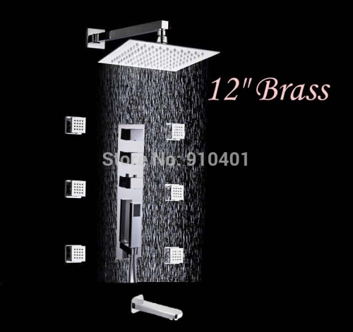wholesale and retail Promotion Thermostatic 12" Rain Shower Head Massage Jets Sprayer Tub Mixer Tap Hand Shower