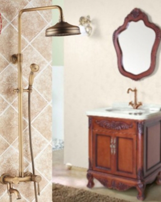 8" Showerhead Antique Brass Shower Faucet Bathtub Mixer Tap Set Hand Shower Wall Mounted European Style Cheap With Slid Bar