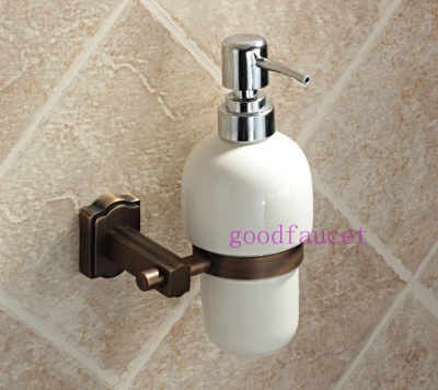 Luxury Ceramic Kitchen & Bathroom Sink Liquid Soap Dispenser antique brass holder + brass head wall mount [Soap Dispenser Soap Dish-4242|]