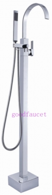 Luxury Modern Single Handle Solid Brass Floor Standing Tub Shower Faucet W/ Hand Shower