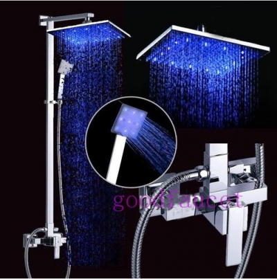 NEW Color Changing LED Light 8" Square Rain Shower Set Faucet With Handheld Shower Chrome Finish Single Lever