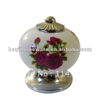 Silver zinc +red rose ceramic bar cupboard handles/ stoneware door cheap knobs wholesale 100pcs/lot AL22-PC