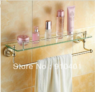 Wholesale / Retail Promotion NEW Gold Finish Wall Mounted Brass Bathroom Shelf Cosmetic Rack Dual Tiers Shelf