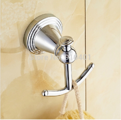Wholesale And Promotion Chrome Brass Wall Mounted Bathroom Clothes Towel Hook Hangers Dual Robe Hooks [Hook & Hangers-3120|]
