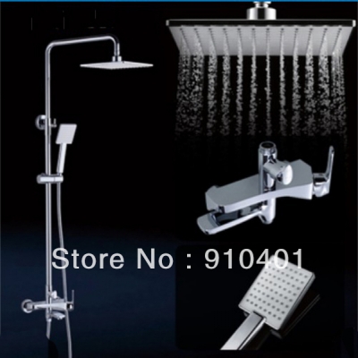 Wholesale And Retail Promotion 8" Rain Square Bathroom Shower Faucet Set Bathtub Mixer Tap Shower Column Chrome