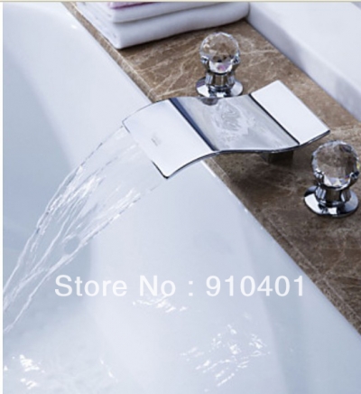 Wholesale And Retail Promotion Deck Mounted Waterfall Bathroom Basin Faucet Dual Handles Sink Mixer Tap Chrome