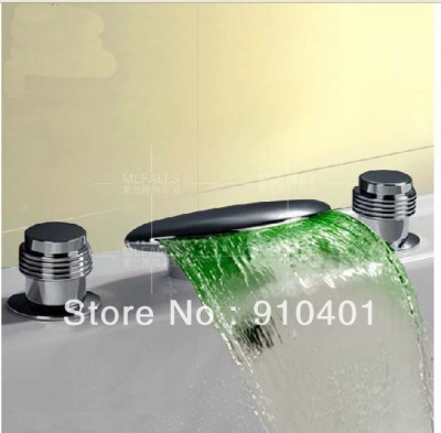 Wholesale And Retail Promotion LED Color Changing Waterfall Bathroom Basin Faucet Dual Handle Sink Mixer Tap