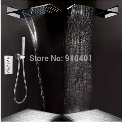 Wholesale And Retail Promotion Luxury Brass Waterfall Rain Shower Faucet Thermostatic Valve Mixer Hand Shower