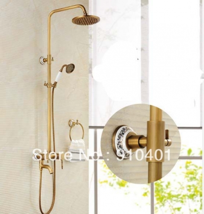 Wholesale And Retail Promotion Luxury Wall Mounted 8" Rainfall Shower Faucet Bathroom Tub Mixer Tap 1 Handle [Antique Brass Shower-488|]