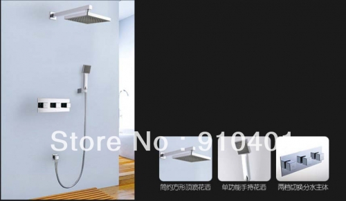 Wholesale And Retail Promotion NEW Wall Mounted Chrome Finish 8" Square Rain Shower Faucet Set With Hand Shower