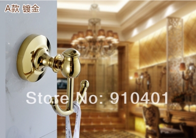 Wholesale And Retail Promotion Wall Mounted Bathroom Accessories Golden Brass Coat Hat Towel Hooks Dual Hangers [Hook & Hangers-3113|]