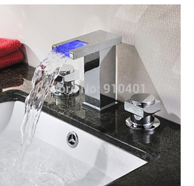 Wholesale And Retail Promotion Waterfall LED Bathroom Widespread Bathroom Basin Faucet Vanity Sink Mixer Tap